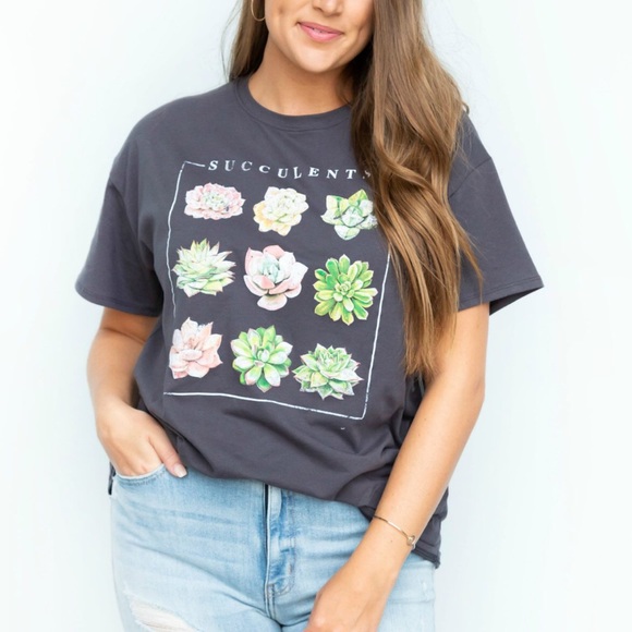🆕 Charcoal Succulents Oversized Graphic Tee - Picture 2 of 10